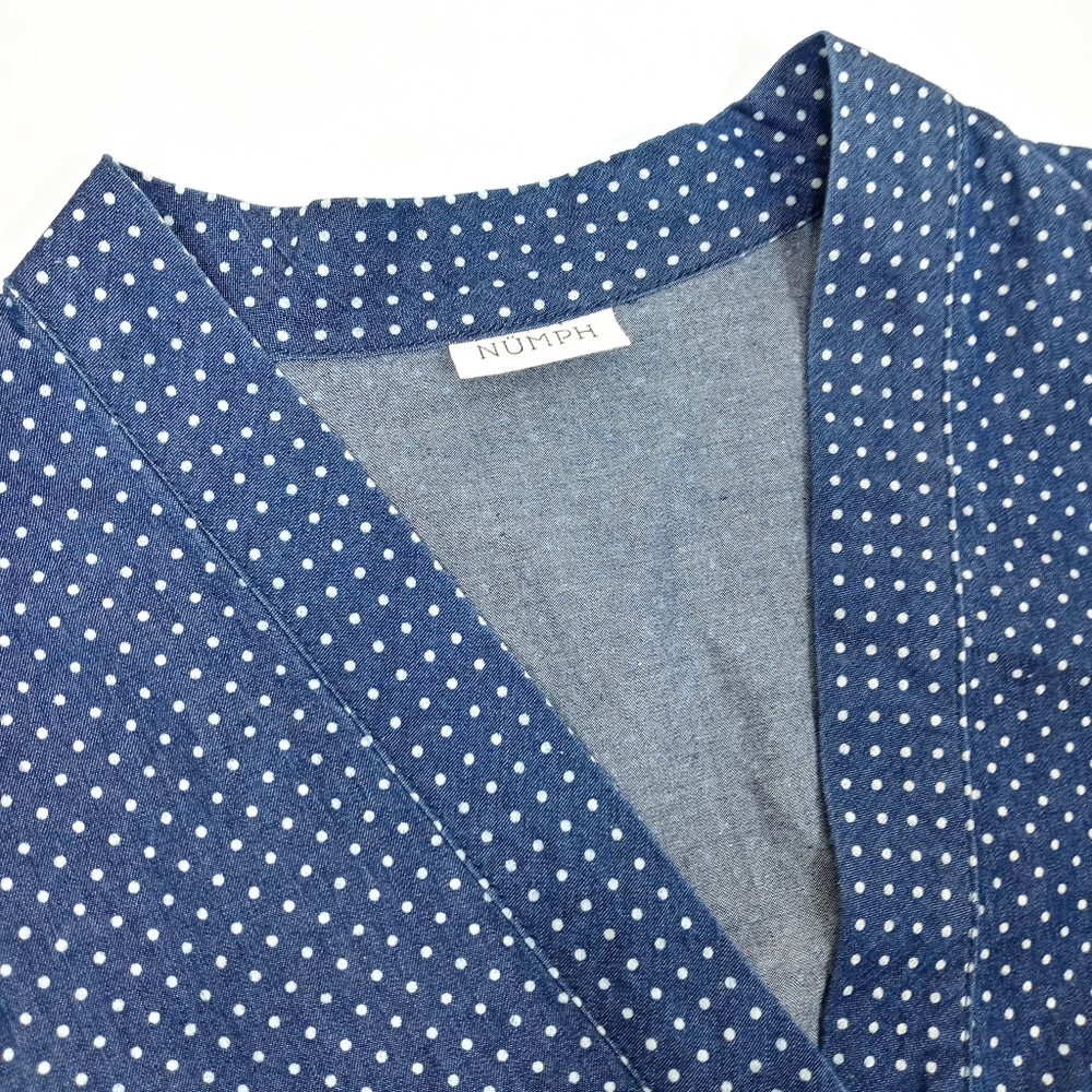 Nümph Minimalist Blue Chambray Polka Dot V-neck Knee Length Dress Size 6